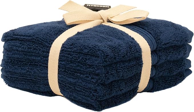 Mosobam Luxury Turkish Towels Set of 4 Washcloths 13X13 Navy Blue 700 GSM - Image 2