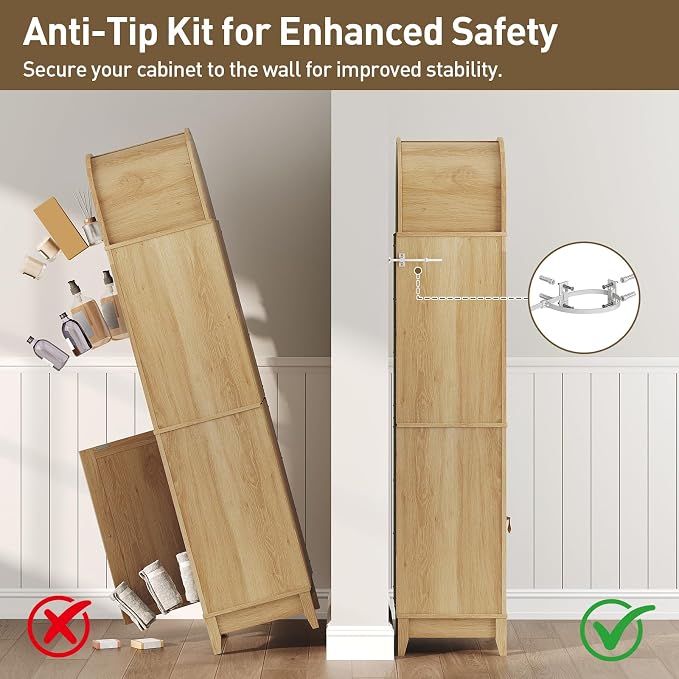 69" Tall Bathroom Storage Cabinet, Tall Arched Freestanding Storage Cabinet - Image 5