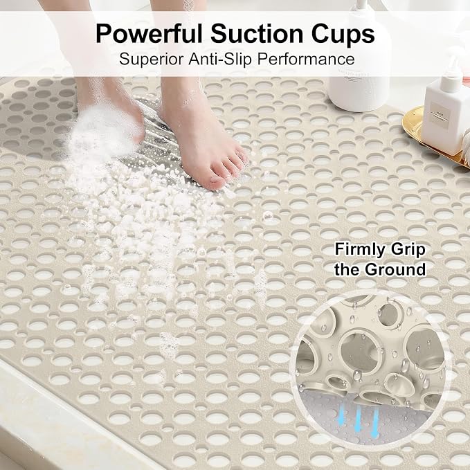 Anti Slip Shower Mat with Suction Cups, 31.5x47.2 Inch Quick Drain TPE Non Slip - Image 3
