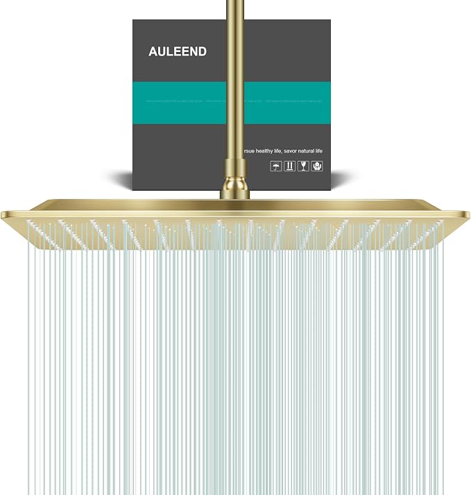 Square Rain Shower Head, High Flow Stainless Steel, Work by AULEEND