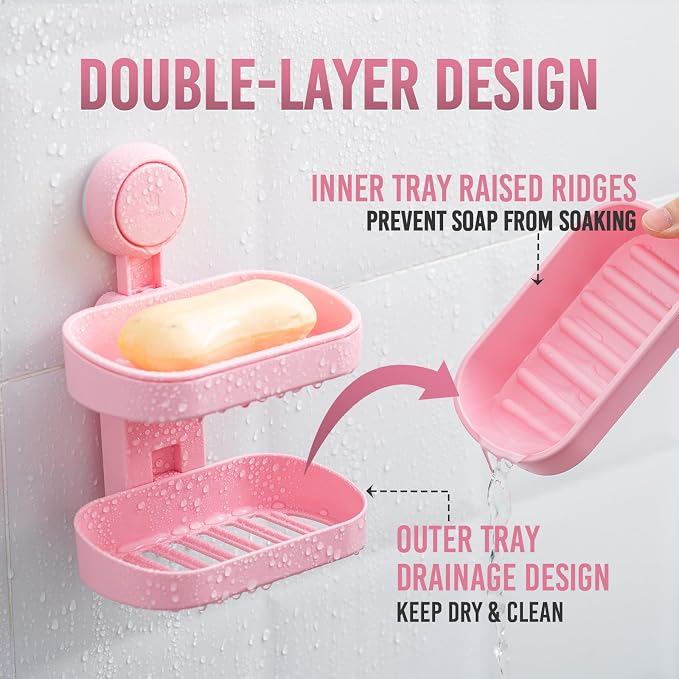 TAILI Double Layer Soap Dish Holder Suction Cup, Strong Sponge Holder - Image 3