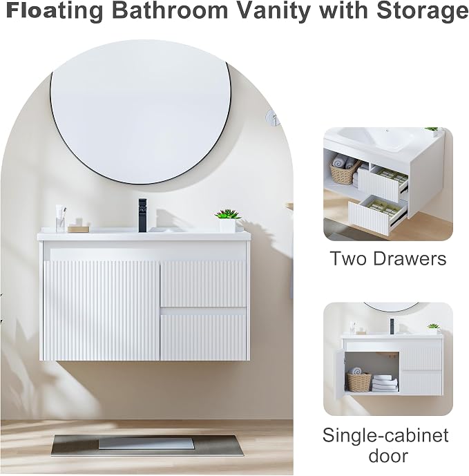 Floating Bathroom Vanity with Sink, 32 Inch Wall Mounted Bathroom Vanity with 2 - Image 5
