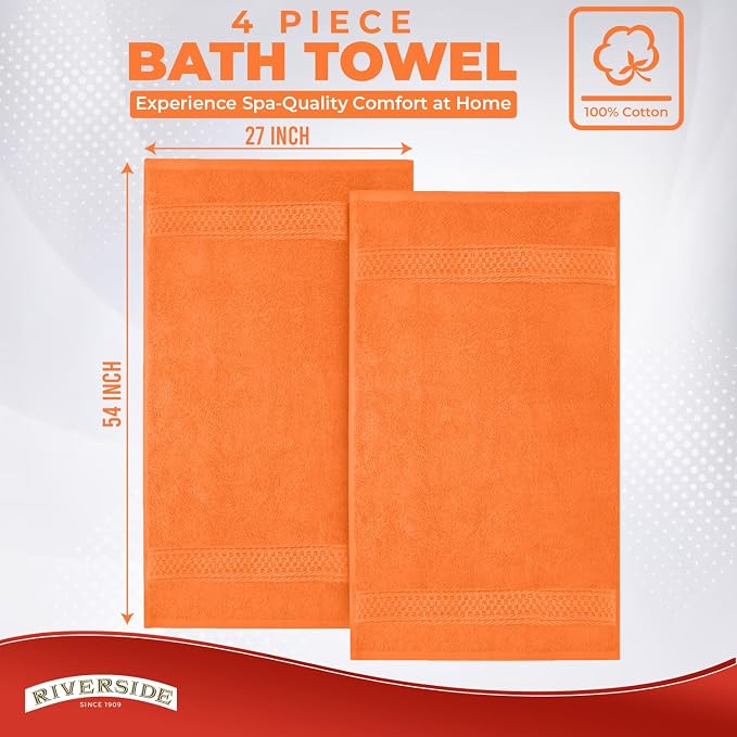 RIVERSIDE 100% Ring Spun Cotton Large Bath Towels Set of 4, 27 x 54 Inches – - Image 3