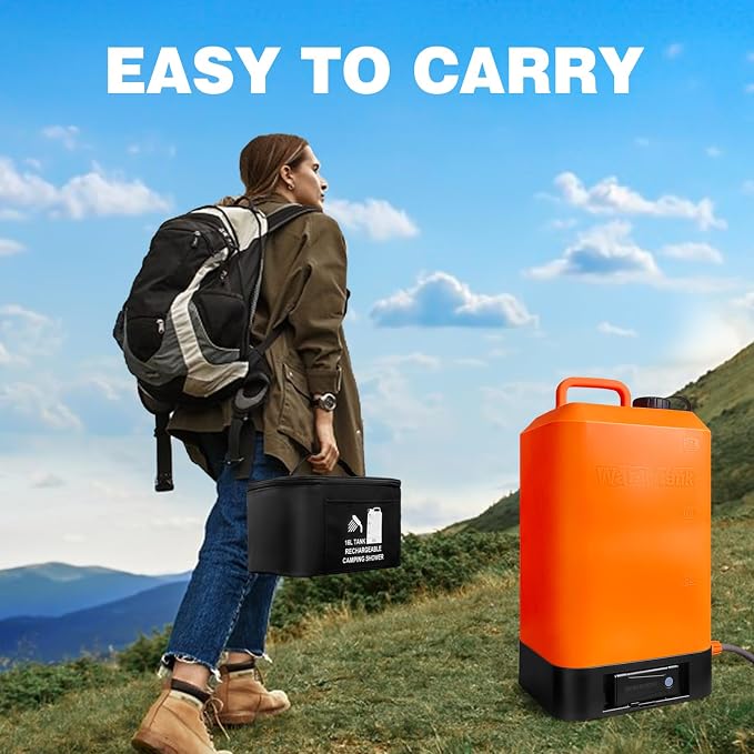 B. TAWD 4.5 Gallon Silicone Water Tank, Portable Camping Shower, USB Battery - Image 3