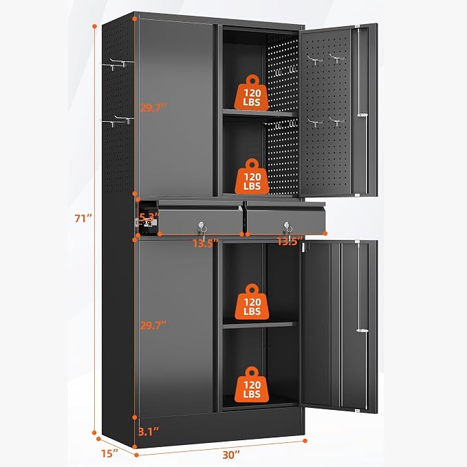 Aobabo 71" H×30" W×15" D Metal Storage Cabinet - Image 3