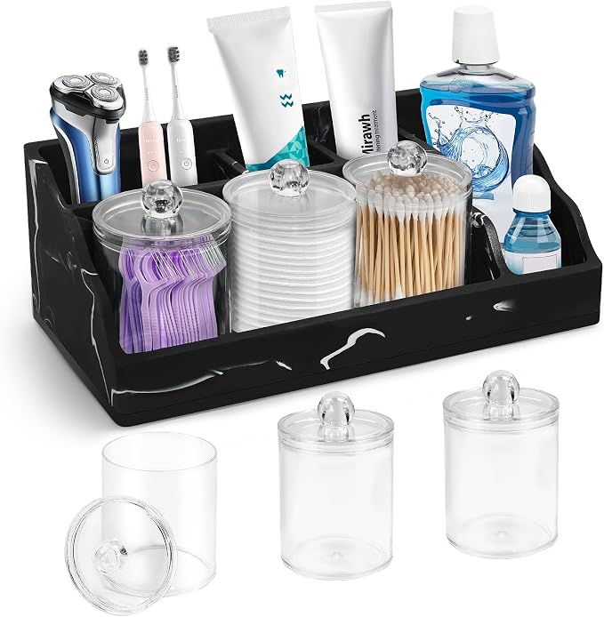 Marble Bathroom Countertop Organizer, Toothbrush and Toothpaste Holder by MSBRCH