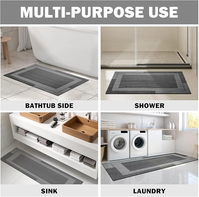 Non Slip Bath Mat, Rubber Backing Ultra Thin Bathroom Rugs Fit Under Door Quick - Image 8