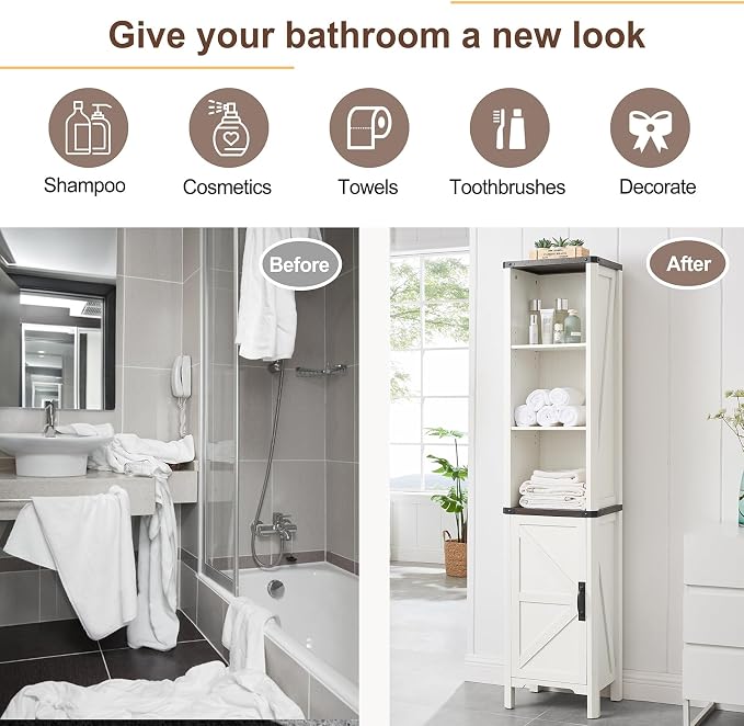 Bathroom Storage Cabinet, 5-Shelf Farmhouse Storage Cabinet - Image 7