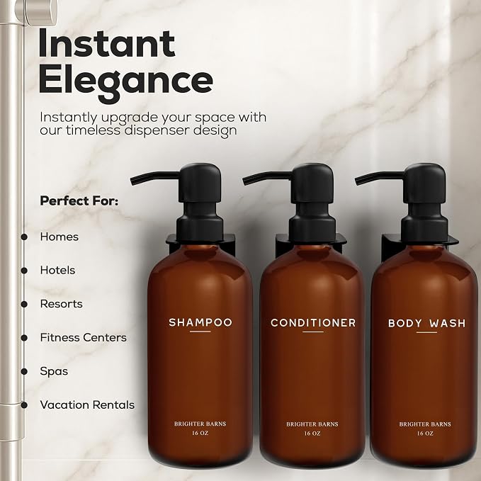 Amber Shampoo and Conditioner Dispenser Set Wall Mounted by Brighter Barns - Image 2