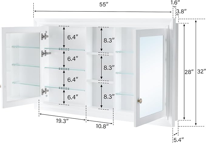 WELLFOR 55"x 32" Bathroom Medicine Cabinet - Image 2