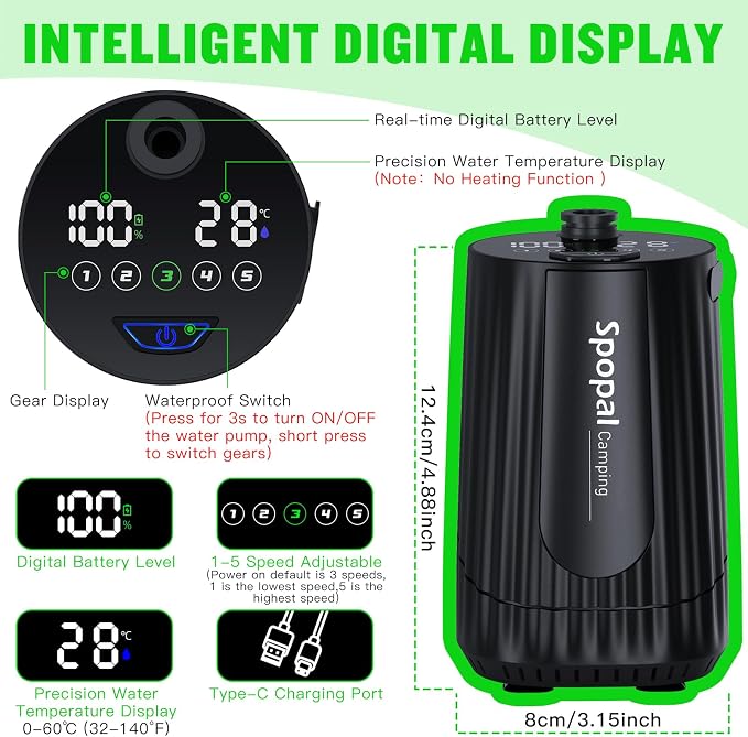 Portable Shower for Camping, 10000mAh Rechargeable Camping Shower - Image 5