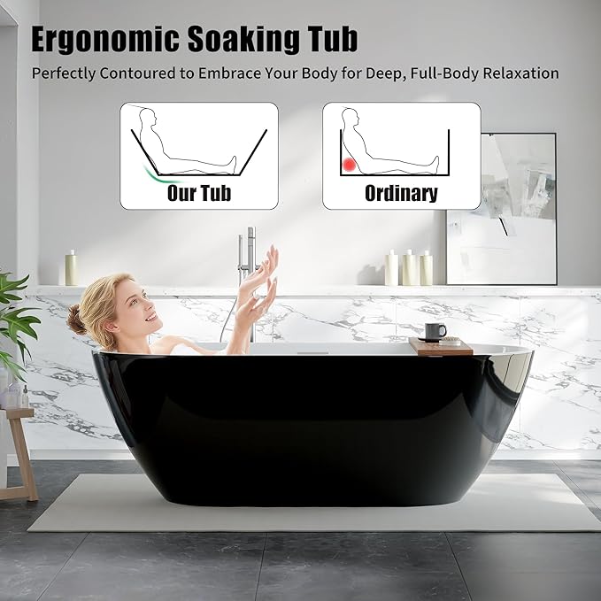 Freestanding Bathtub 67 Inch Acrylic Soaking Tub – Extra Large Free Standing - Image 2