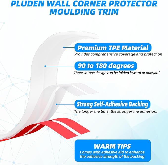 40FT Flexible Wall Corner Protector Moulding Trim, Peel and Stick Inside & - Image 2