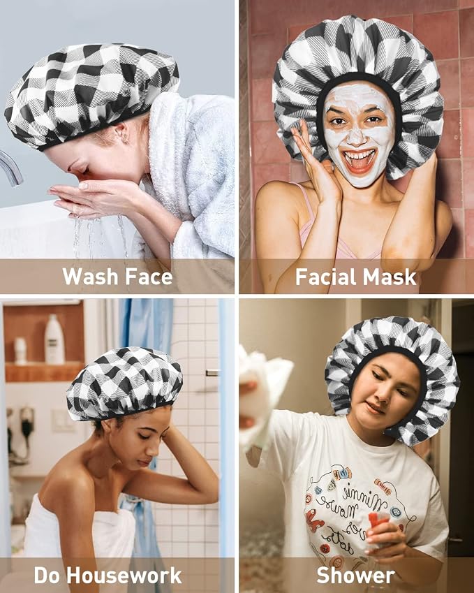 Auban Shower Cap, Shower Cap for Women Terry Cloth Lined EVA Exterior Reusable - Image 7