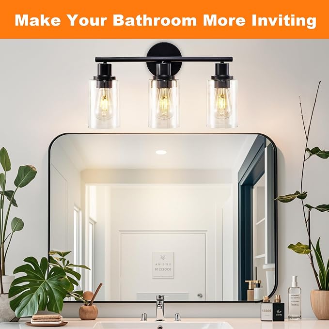 DLLT 3-Light Bathroom Light Fixtures: Black Modern Vanity Lights - Image 3