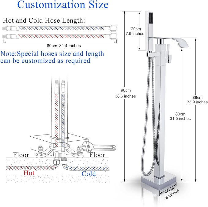Senlesen Bathroom Chrome Freestanding Tub Faucet Floor Mounted Bathtub Shower - Image 7