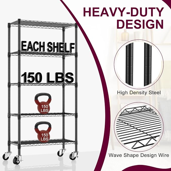 2 Pack 5-Tier Metal Wire Shelving Unit - Image 6