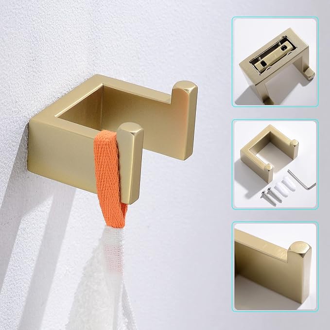 Gold Towel Bar Set 4 Pieces Bathroom Hardware Set Wall Mounted Stainless Steel - Image 5