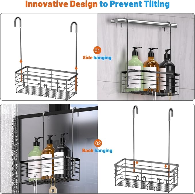 YUOROS Hanging Shower Caddy, Over the Door Shower Organizer Rack 304 Stainless - Image 5
