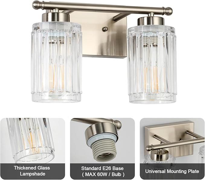 2 Light Bathroom Light Fixtures Modern Brushed Nickel 12 Inch Vanity Lights - Image 5