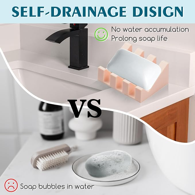 Silicone Soap Dish with Drain, Upgrade Double Suction Cups at The Bottom - Image 5