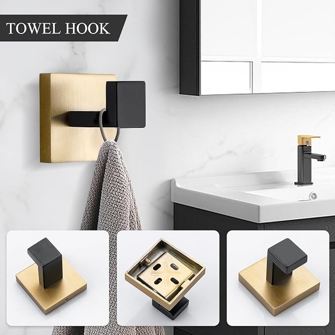 TURS 5-Piece Bathroom Hardware Set Black and Gold Towel Bar Sets Include 24 - Image 3