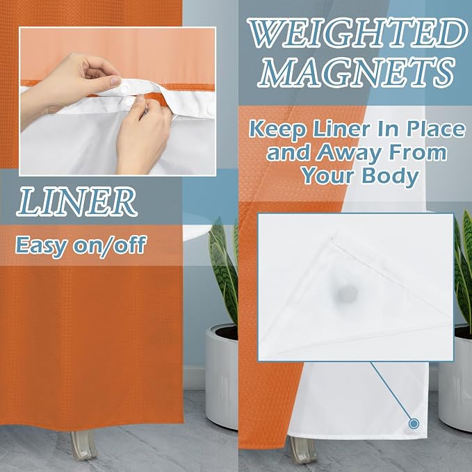 Burnt Orange Stall No Hook Shower Curtain - Image 4