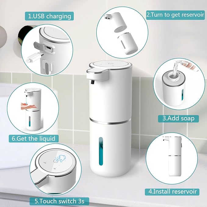 Automatic Liquid Soap Dispenser, Touchless Hand Soap Dispenser 13.5oz/400ml USB - Image 3