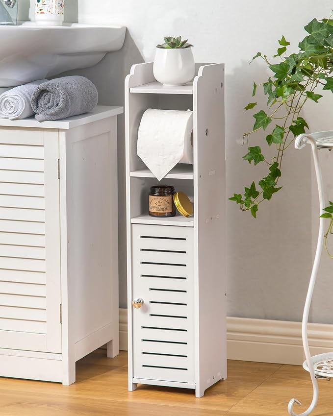 AOJEZOR Toilet Paper Holder Stand: Small Bathroom Storage Cabinet - Image 5