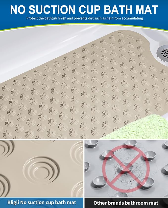 Bathtub Mat Non-Slip Without Suction Cups, 39x16inch Extra Long Bath Mats - Image 5