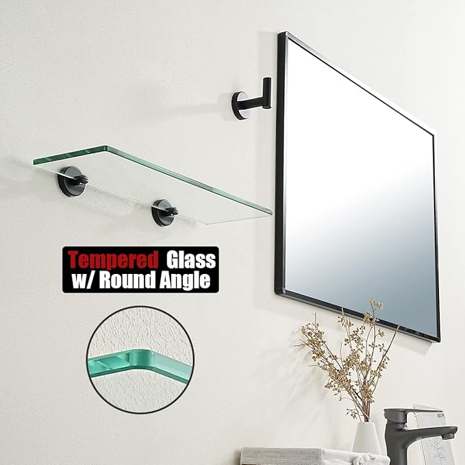 JQK Bathroom Glass Shelf Black, Tempered Glass Shower Storage 16 by 5 inches - Image 6
