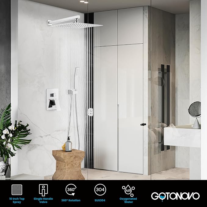 gotonovo Rainfall Bathroom Shower System Rain Shower Head and Handle Set Wall - Image 3