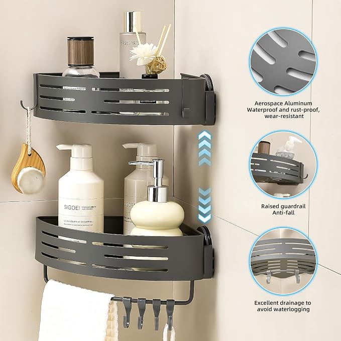 Suction Cup Shower Caddy Corner, Shower Storage Rack - Image 3