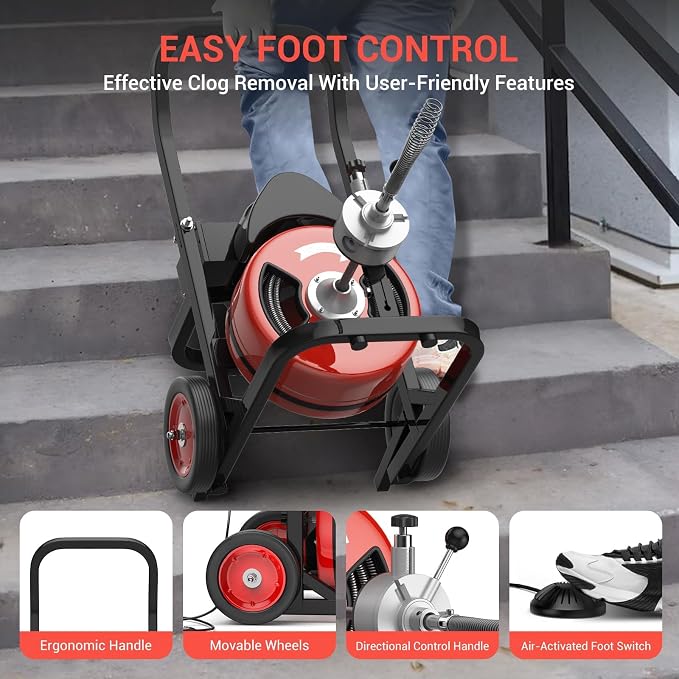 100Ft 1/2 Inch Cable Drain Cleaning Machine, 450W Auto Feed Portable Electric - Image 3