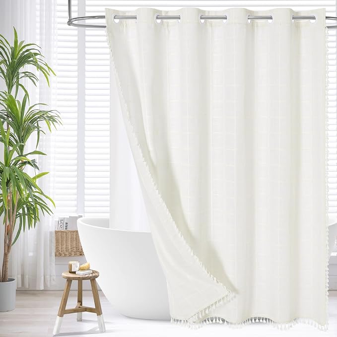 MitoVilla No Hooks Needed Boho Farmhouse Shower Curtain by MitoVilla