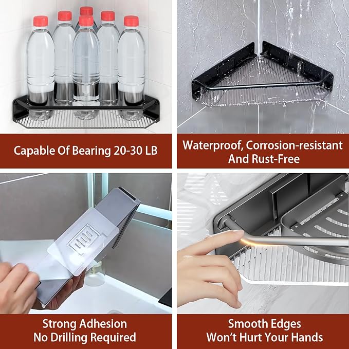 Corner Shower Caddy, 2 Pack Adhesive Bathroom Shelves，Acrylic Shower Shelf Rack - Image 5