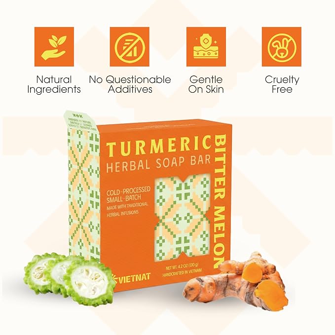 Turmeric & Bitter Melon Soap Bar – 2-in-1 Cleansing & Balancing, Cold Process - Image 3