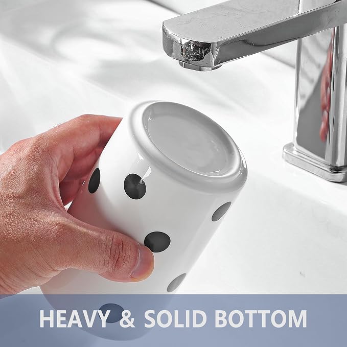 Black Polka Dot Ceramic Toothbrush Holders White - Image 4