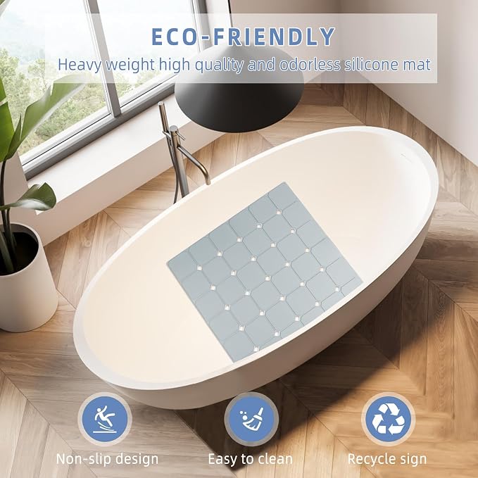 Shower Mat Non Slip 21"x21" Silicone Foldable Bath Mat - Image 2