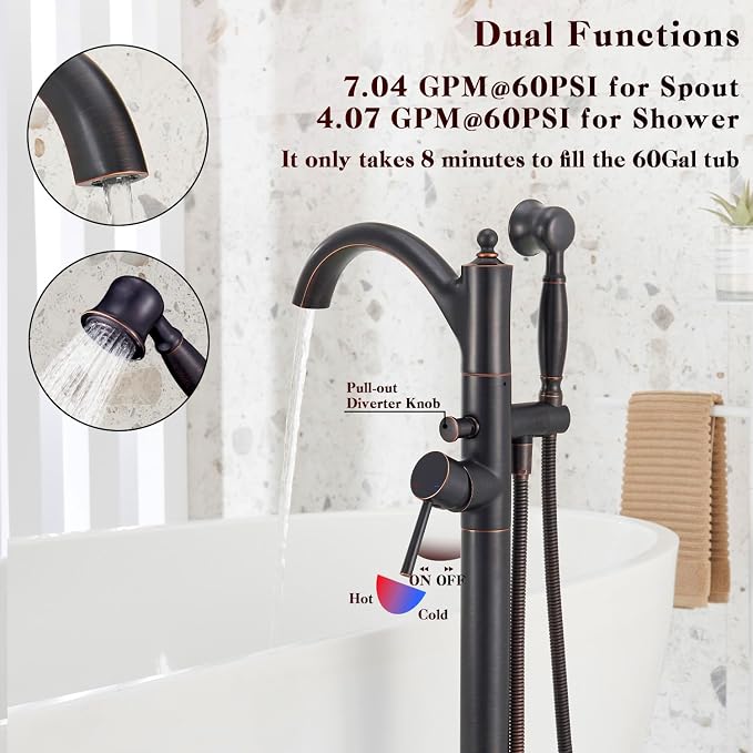 Freestanding Bathtub Faucet, Classic Free Standing Tub Faucet - Image 4