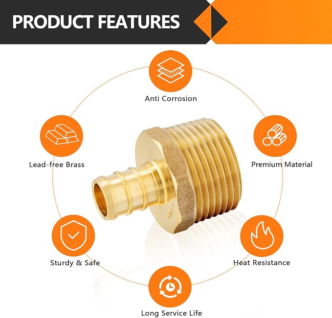 20-Pack HeSun PEX Fittings, 3/4" PEX x 1" Male NPT, Brass Crimp Male Adapter - Image 3