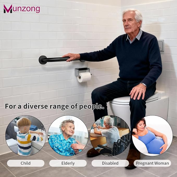 16 Inch Anti Slip Shower Grab Bar, Munzong Oil Rubbed Black Bathroom Grab Bar - Image 6