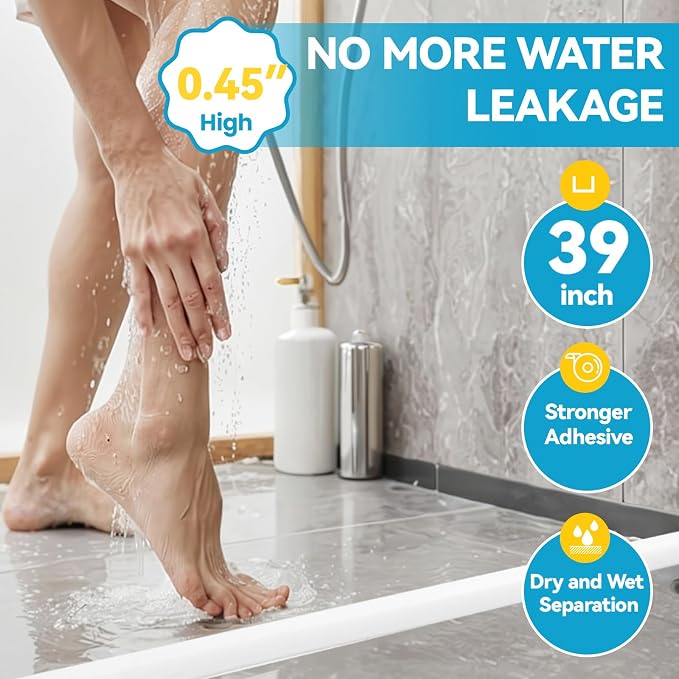 39'' Collapsible Shower Threshold Water Dam Shower Barrier Keeps Water Inside - Image 5