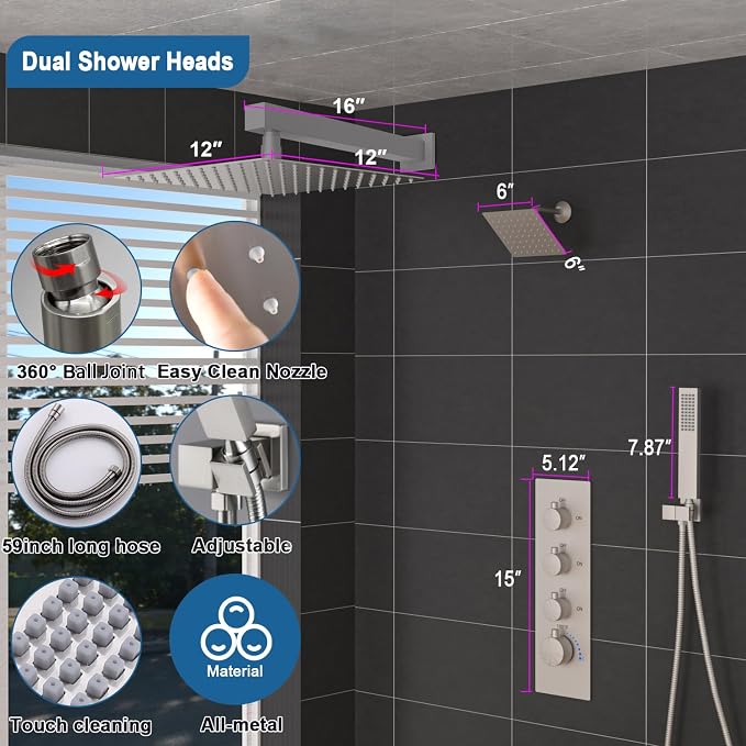 Enga Thermostatic Dual Shower System, All Functions Use Together & Volume - Image 6