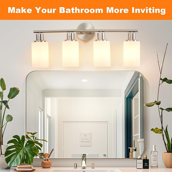 DLLT 4-Light Bathroom Light Fixtures: Nickel Modern Vanity Lights - Image 2