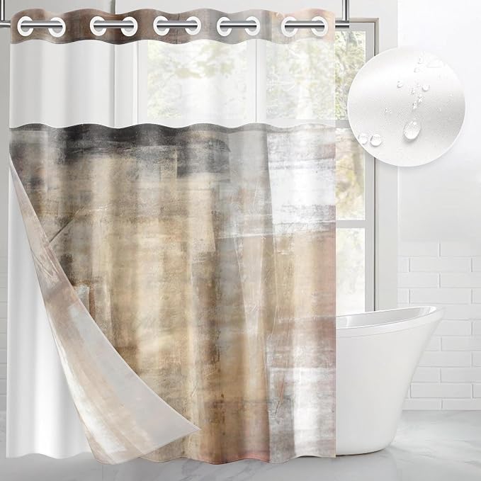 No Hook Grey Brown Painting Shower Curtain by Nesphy