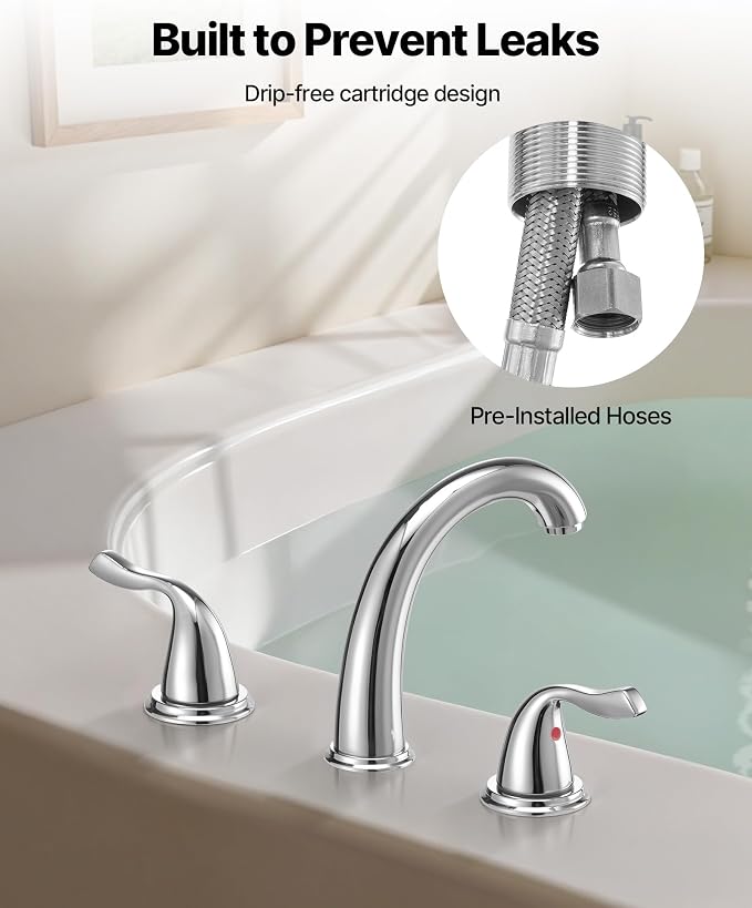 VEVOR Roman Tub Faucet, 3 Hole Waterfall Bathtub Faucet, Bath Tubs Faucets Set - Image 5