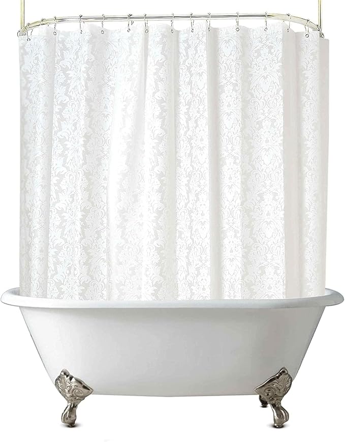 Clawfoot Tub Shower Curtain Floral Damask Liner All Around Extra Wide 180x70 by De-Mediocre
