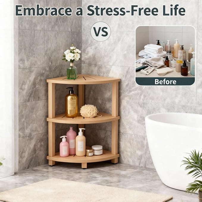 3-Tier Corner Shower Storage Stand, HIPS Shower Caddy Stand Shower Stool - Image 2
