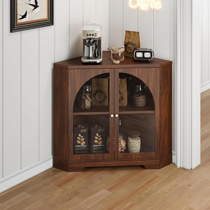 AVZEAR Modern Corner Cabinet, Mid Century Curved Corner Storage Shelf - Image 7
